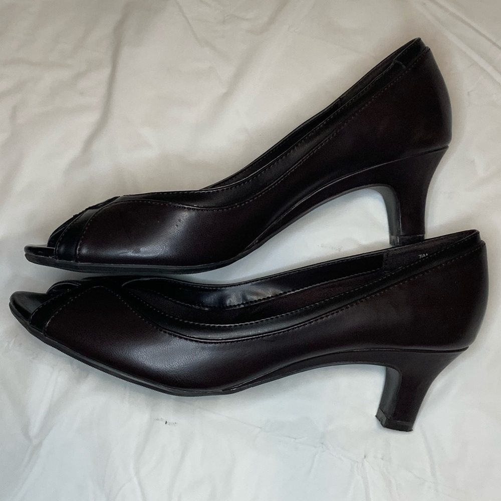 East 5th Brown Peep Toe Heels